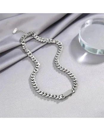 Colier argintiu, din otel inoxidabil, cu zale, suflat cu aur 18k, Anaya C1