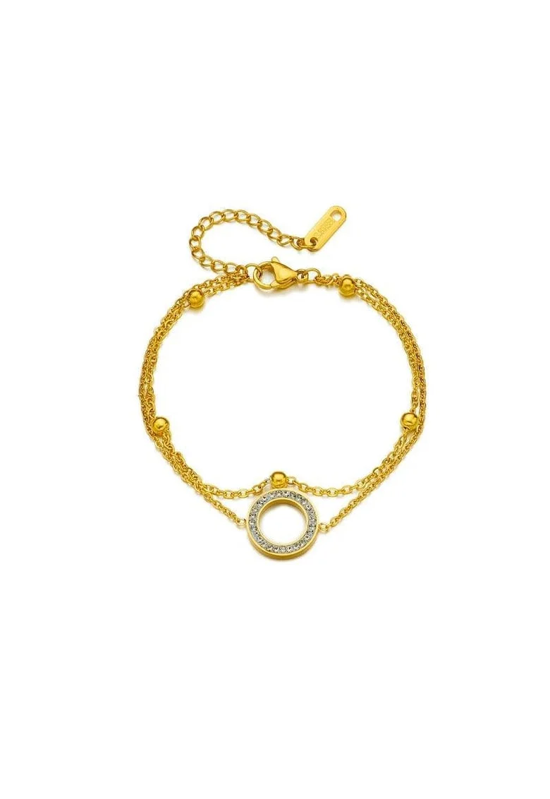 Bratara aurie, din otel inoxidabil, suflata cu aur 18k, in 2 straturi, cu pietre, Daisy C10