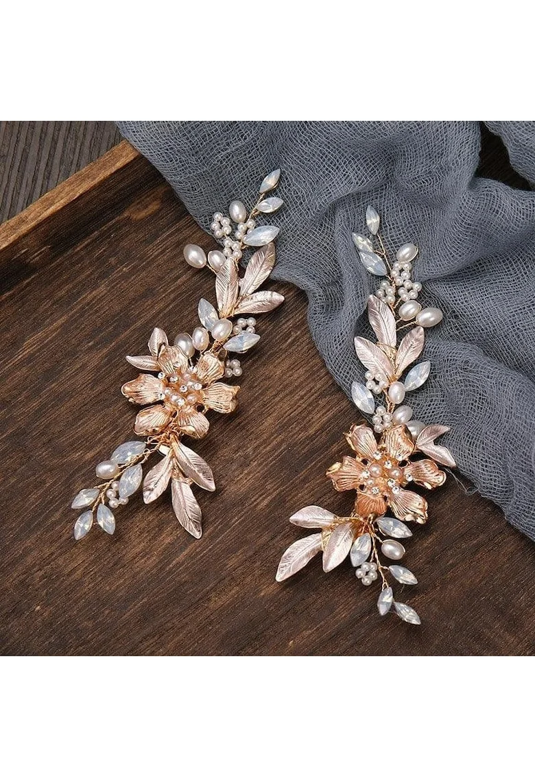 Set 2 accesorii par, rose gold, cu pietre si perle, Helma C7,