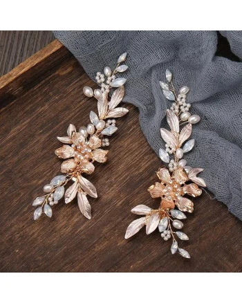 Set 2 accesorii par, rose gold, cu pietre si perle, Helma C7,