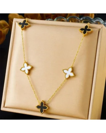 Colier auriu, din otel inoxidabil, suflat cu aur 18k, cu floricele norocoase, Dikka C9