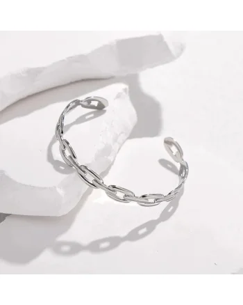 Bratara argintie, din otel inoxidabil, suflata cu aur 18k, forma de zale imbinate, Dalia C10 OUT