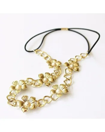 Accesoriu par, auriu, cu floricele si elastic, Anna C5,