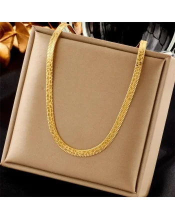 Colier auriu, din otel inoxidabil, stil sarpe, suflat cu aur 18k, Caitlyn C12