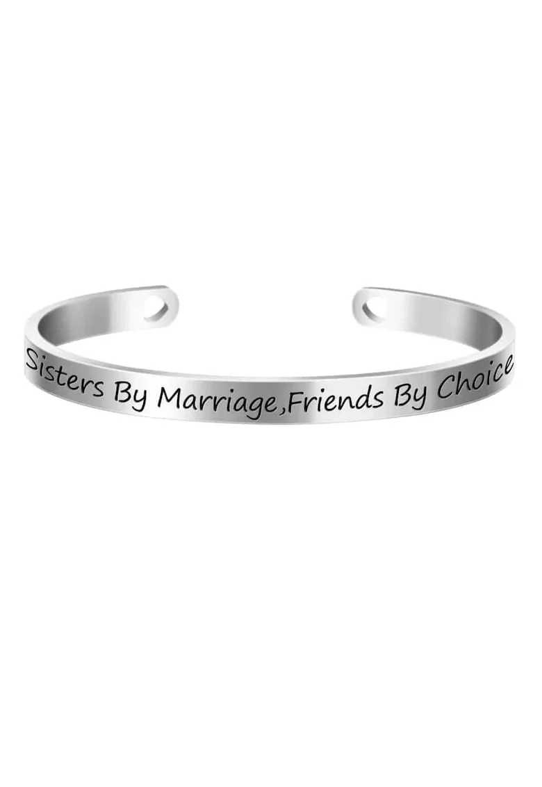 Bratara ajustabila, argintie, gravata Sisters by marriage, friends by choice P10,