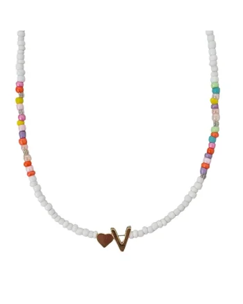 Colier auriu, cu margelute colorate, litera V C2