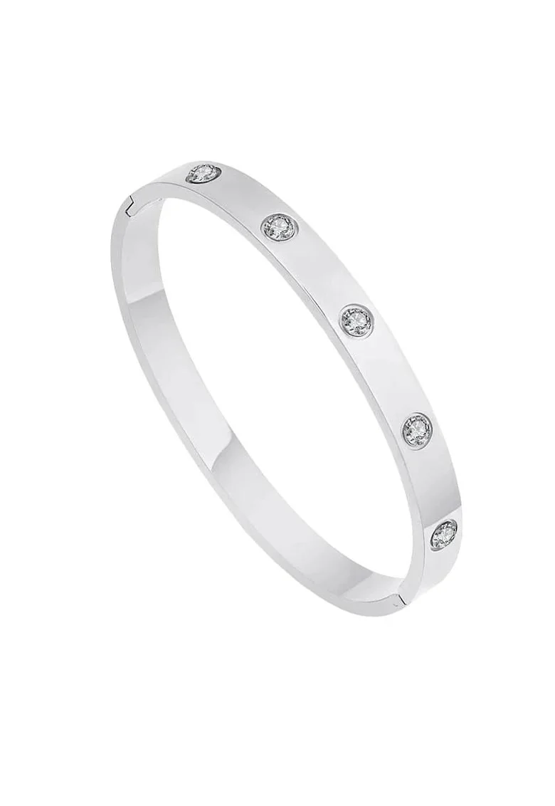 Bratara argintie, suflata cu aur 14k, cu pietre din zirconiu, Salina C3,