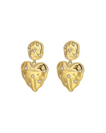 Cercei aurii, cu clips, forma de inima, cu pietre din zirconiu, Inni C5,