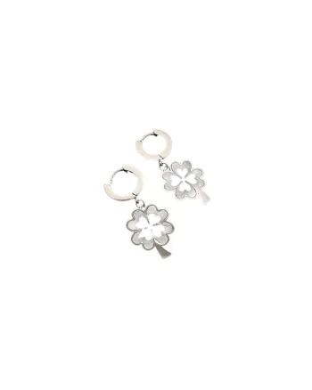 Cercei argintii, suflati cu aur 14k, forma de trifoi cu patru foi, Leticia C4,