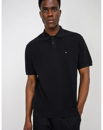 Tricou polo din bumbac organic cu detaliu cu logo discret, Negru