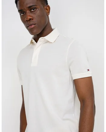 Tricou polo regular fit cu fenta ascunsa cu nasturi, Alb fildes