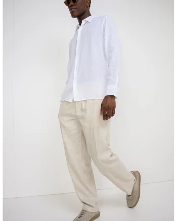 Tricou regular fit din in, Alb