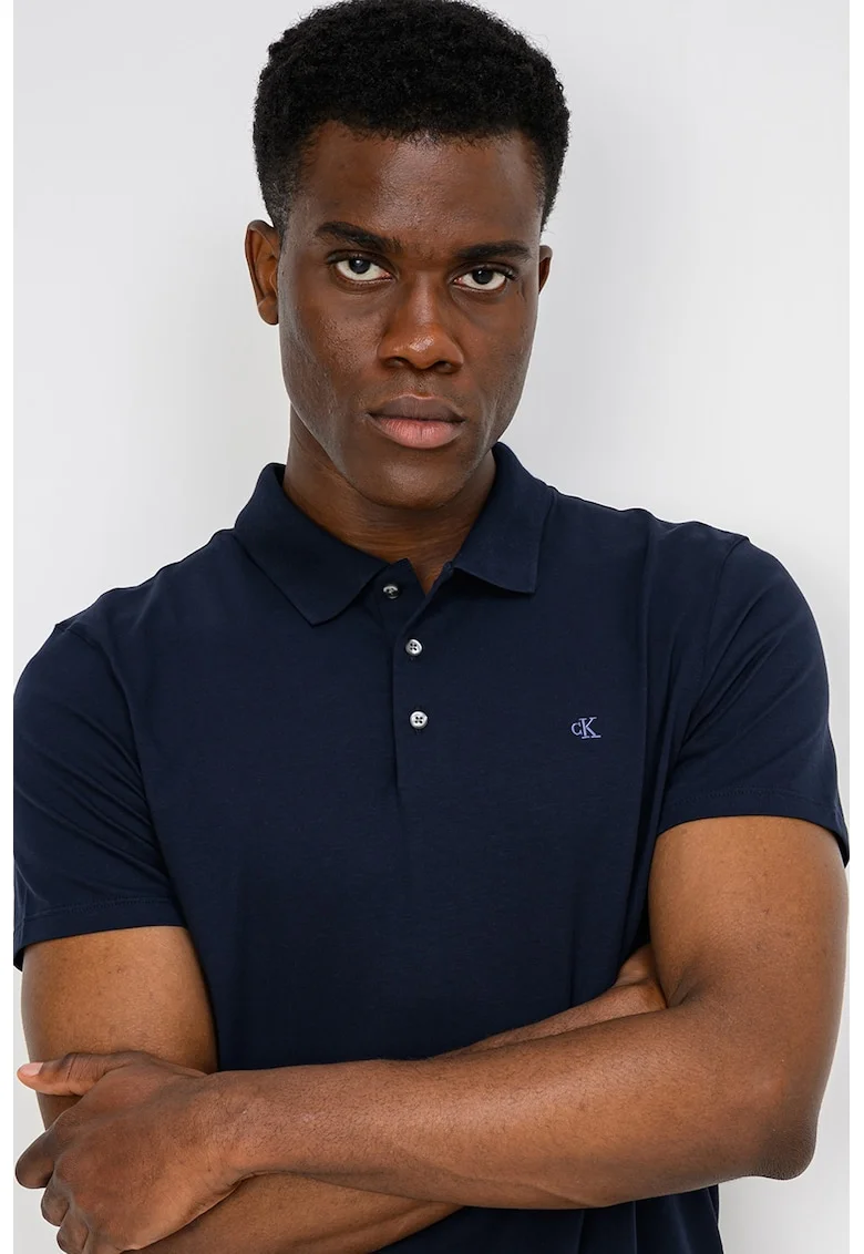 Tricou slim fit cu detaliu cu logo pe piept, Bleumarin