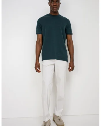 Tricou cu model in dungi si decolteu la baza gatului, Verde englez
