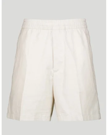 Pantaloni scurti din in si bumbac cu model uni, Bej deschis
