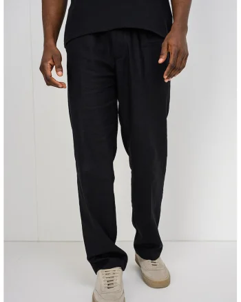 Pantaloni din bumbac si in cu croiala dreapta si buzunare laterale, Negru