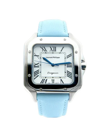 Ceas barbatesc  Conqueror Koh-I-Noor Sexy Blue, cadran alb, curea piele naturala, mecanism quartz, inox