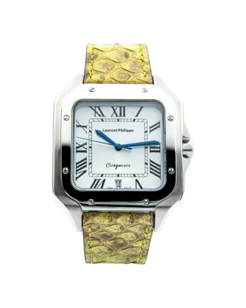 Ceas barbatesc  Conqueror Koh-I-Noor, cadran alb, curea piele piton, mecanism quartz, inox