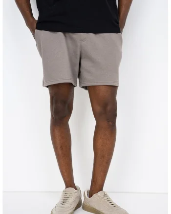 Pantaloni scurti cu snururi si model uni, Maro taupe deschis