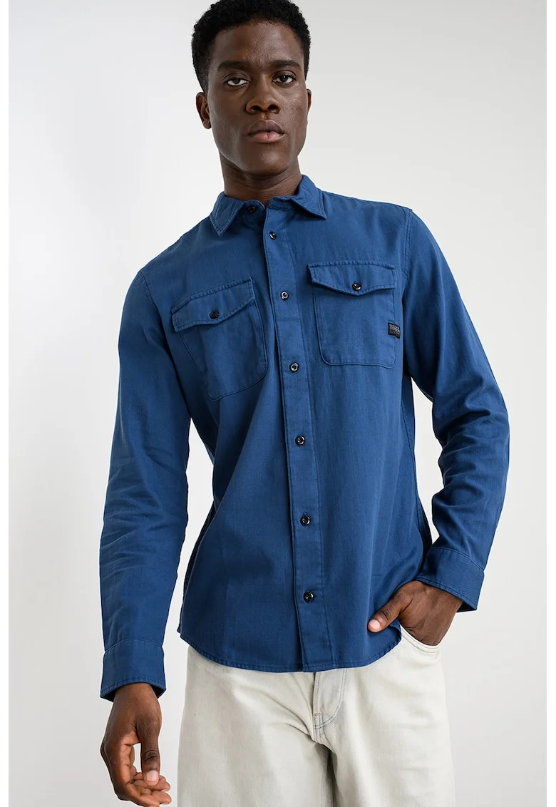 Camasa slim fit cu buzunare cu clapa Marine, Albastru inchis