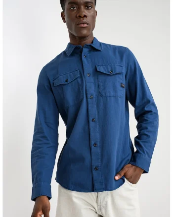Camasa slim fit cu buzunare cu clapa Marine, Albastru inchis