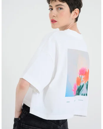 Tricou lejer cu imprimeu floral pe partea din spate, Alb/Verde/Roz