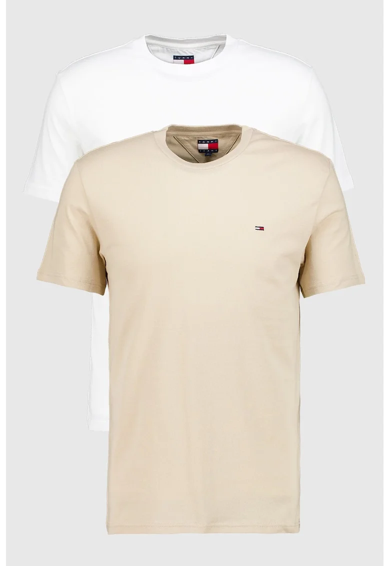 Set de tricouri slim fit din bumbac - 2 piese, Alb/Bej
