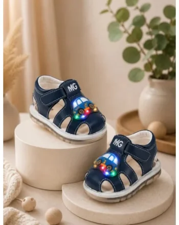 Sandalute bleumarin cu luminite pentru super bebelusi - Masinuta, Bleumarin