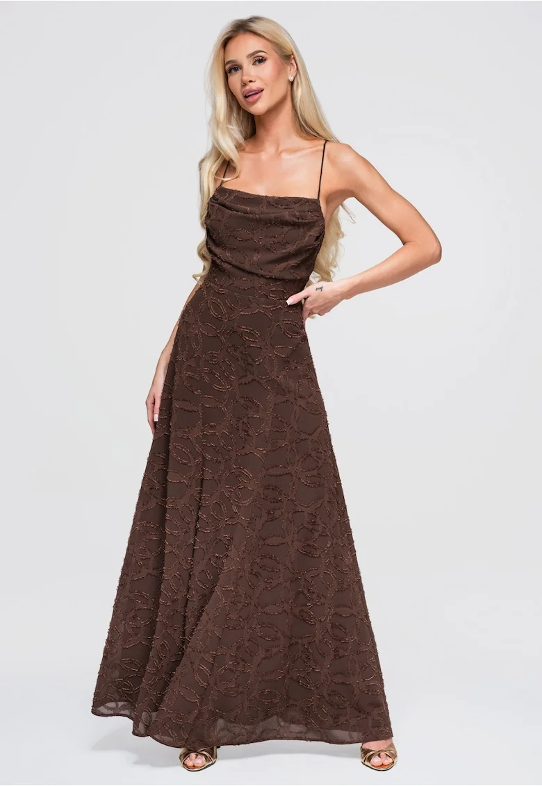Rochie maxi cu decolteu patrat si spate descoperit LA-OM-DLR379, Maro
