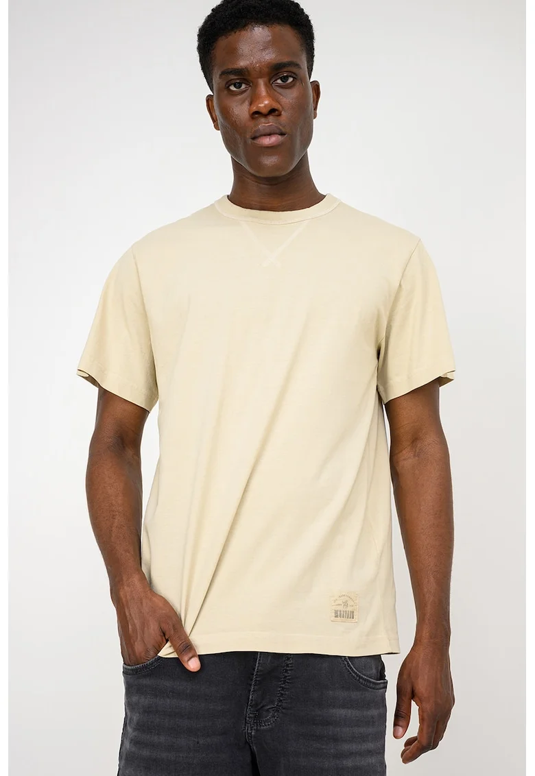 Tricou din bumbac cu decolteu la baza gatului Arvin, Masliniu deschis