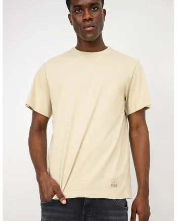 Tricou din bumbac cu decolteu la baza gatului Arvin, Masliniu deschis