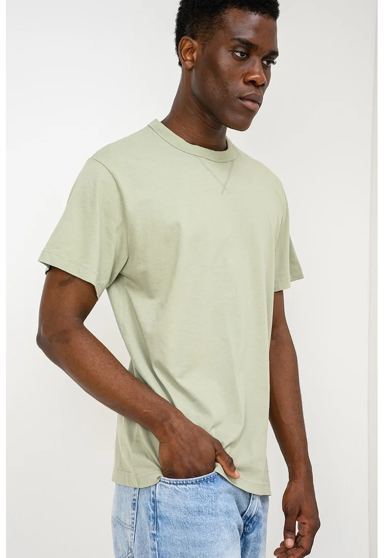 Tricou din bumbac cu decolteu la baza gatului Arvin, Verde fistic