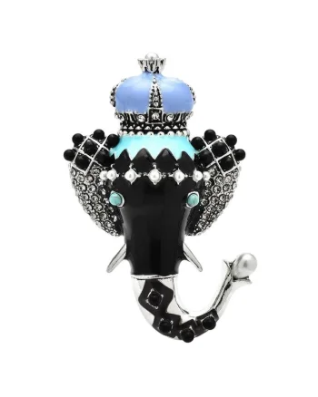 Brosa argintie, forma de cap de elefant, cu pietre, Saria C3,
