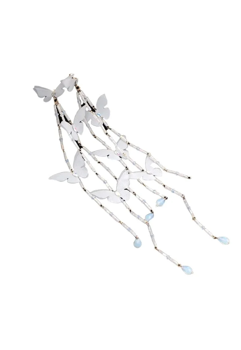 Set 4 accesorii de par si cercei, aurii, forma de fluturi albi, cu cristale, Malea C1,