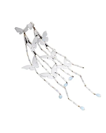 Set 4 accesorii de par si cercei, aurii, forma de fluturi albi, cu cristale, Malea C1,