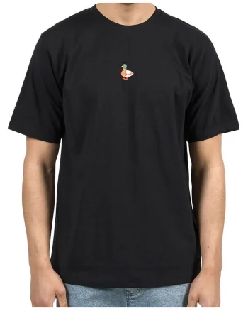 Tricou relaxed fit cu detaliu frontal brodat si imprimeu pe partea din spate Duck My Sick,