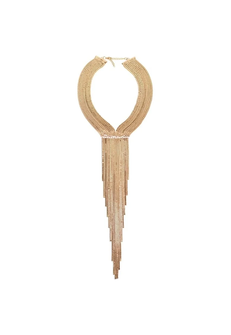 Colier auriu, lung, cu franjuri si pietre, Elfride C5,