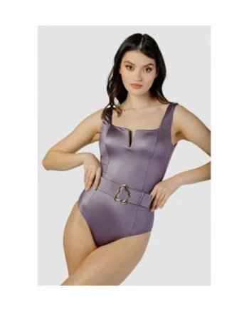 Costum de baie intreg cu decolteu patrat si curea in talie, Mov
