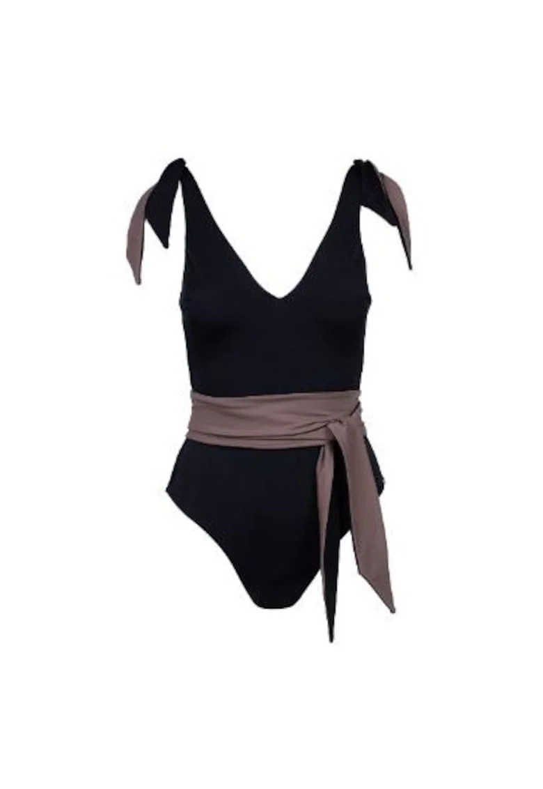 costum de baie intreg reversibil cu decolteu fata si spate in V, Negru