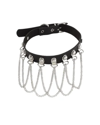 Colier choker negru, cu lannturi argintii, Nandor C19,