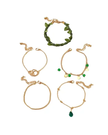 Set 5 bratari, aurii, cu margelute verzi, Stends C3,