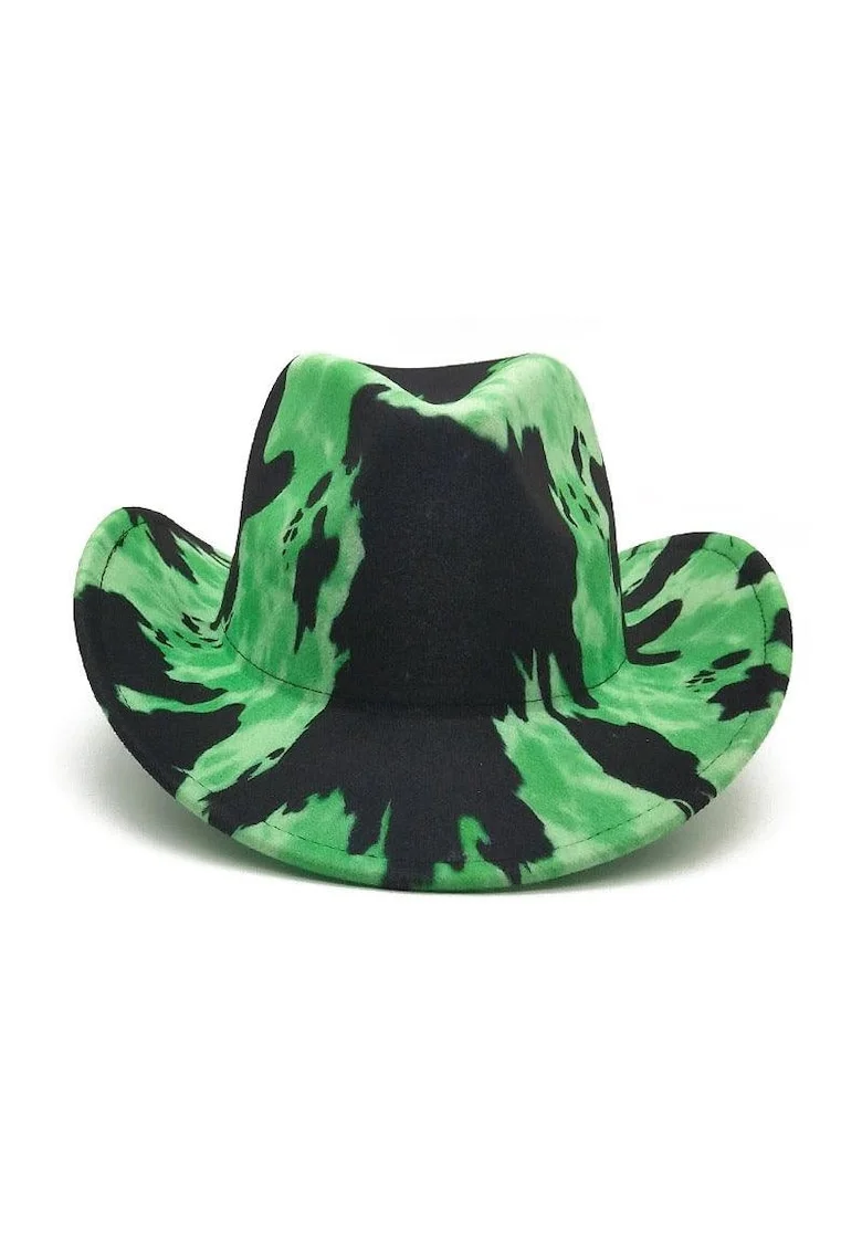Palarie dama, verde, stil cowboy, cu pete negre, marime universala, Helga,