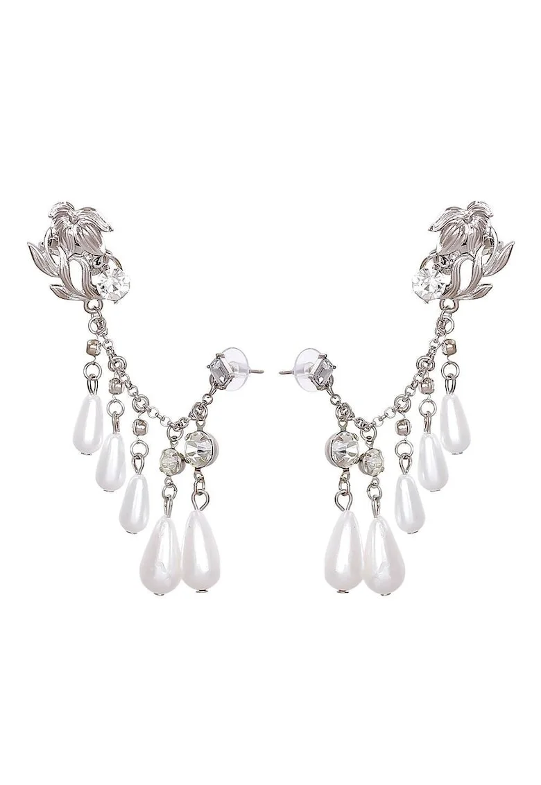 Cercei argintii, ear cuff, cu pietre si perle, Andine C11,