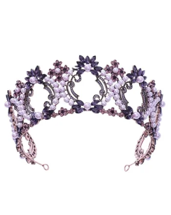Coronita rose gold, cu perle si pietre mov, Amandus C6,
