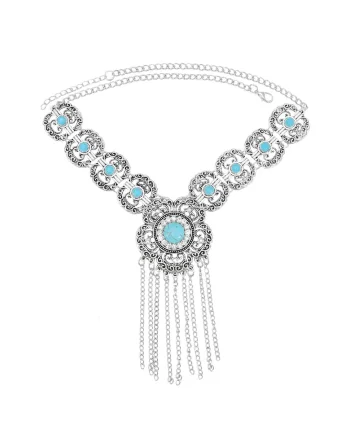 Colier argintiu, cu piatra turquoise, Saritha C12,