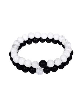 Set 2 bratari,  cu margele negre si albe, 19 cm, Odalia C2