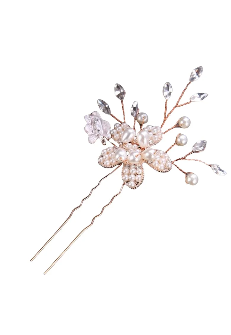 Accesoriu par, tip ac, rose gold, cu perle si pietre, Edine C5,