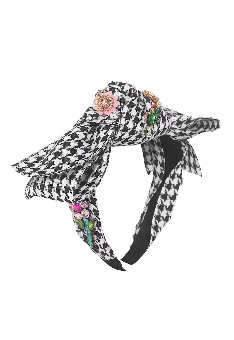 Bentita neagra, cu carouri, funda si floricele, Gregori,