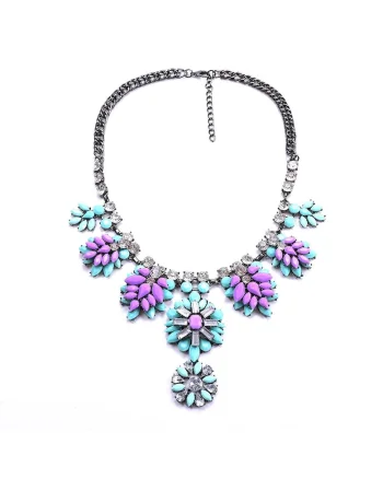 Colier argintiu, masiv, cu pietre mov si turquoise, Jasmina C4,