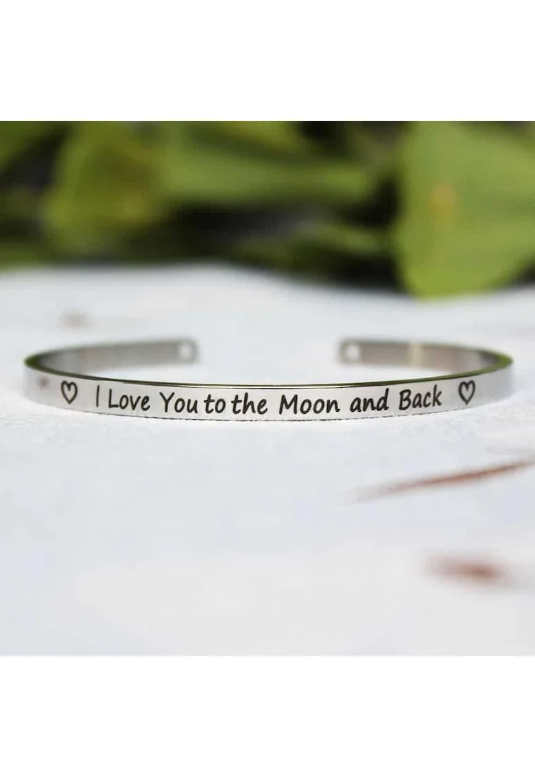 Bratara ajustabila, argintie, gravata I love you to the moon and back P8,